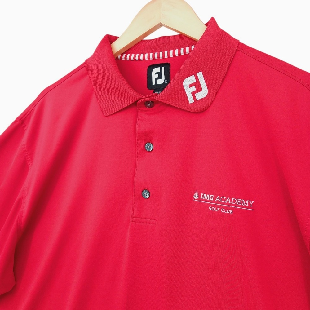 FootJoy Polo Shirt Mens L Red IMG Academy Golf Club Tour Collar Short Sleeve